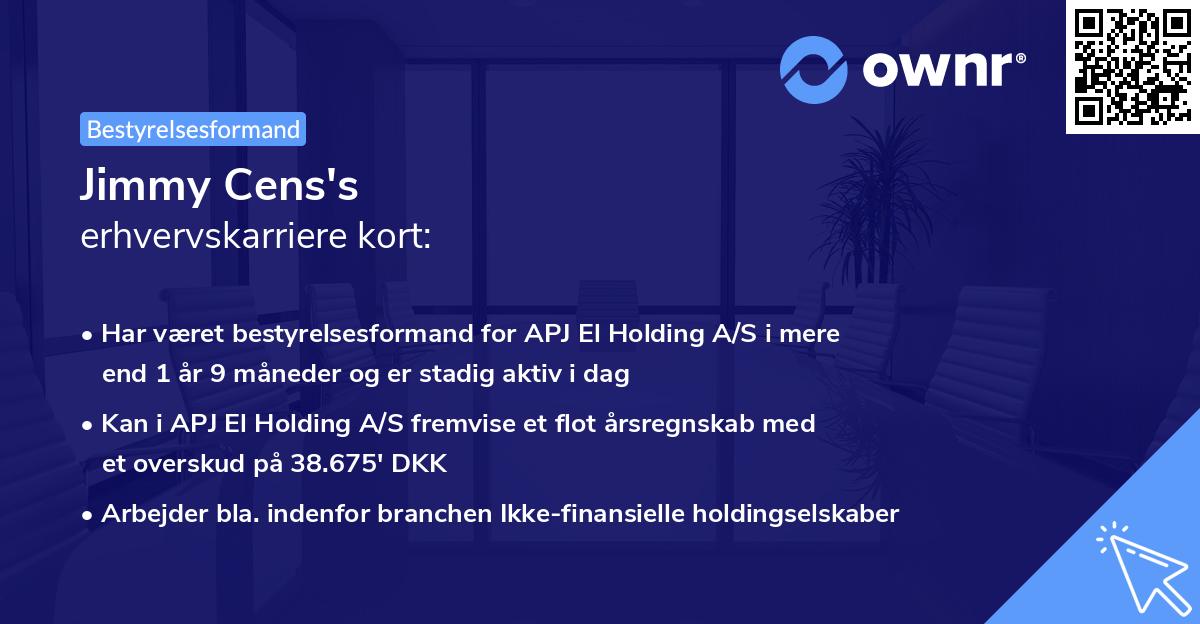 Jimmy Cens's erhvervskarriere kort