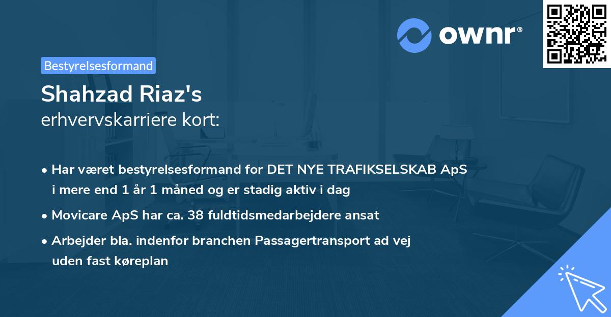 Shahzad Riaz's erhvervskarriere kort