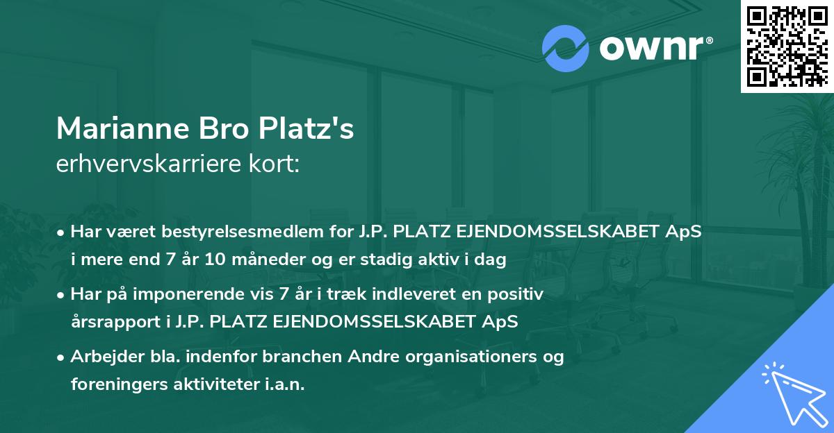 Marianne Bro Platz's erhvervskarriere kort