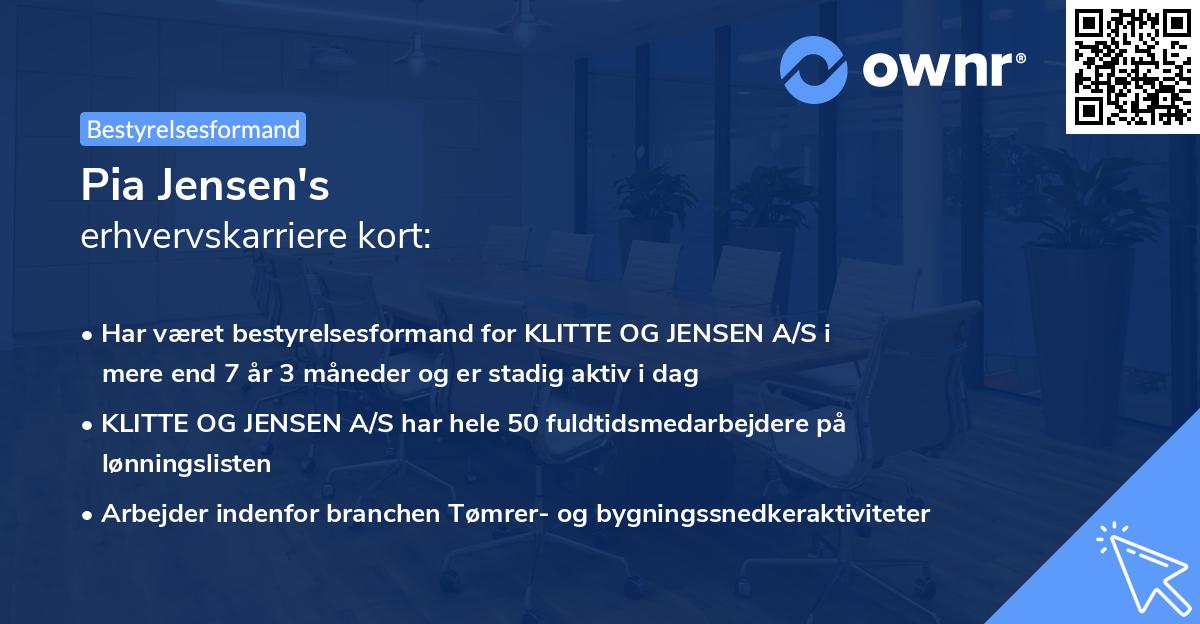 Pia Jensen's erhvervskarriere kort