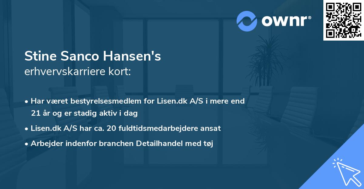 Stine Sanco Hansen's erhvervskarriere kort