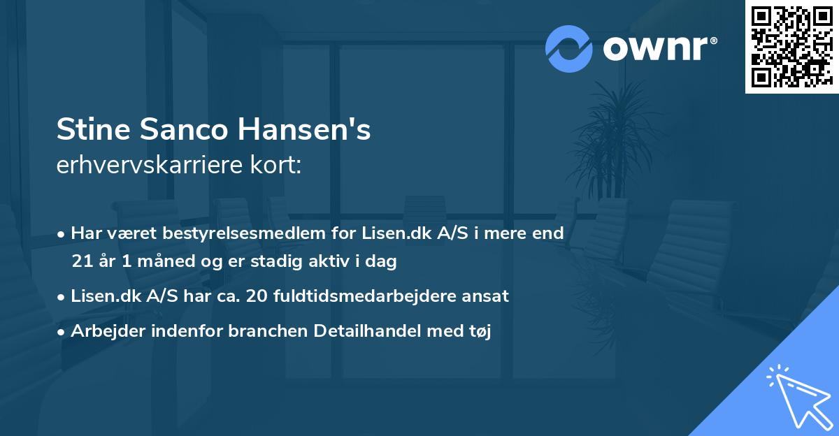 Stine Sanco Hansen's erhvervskarriere kort