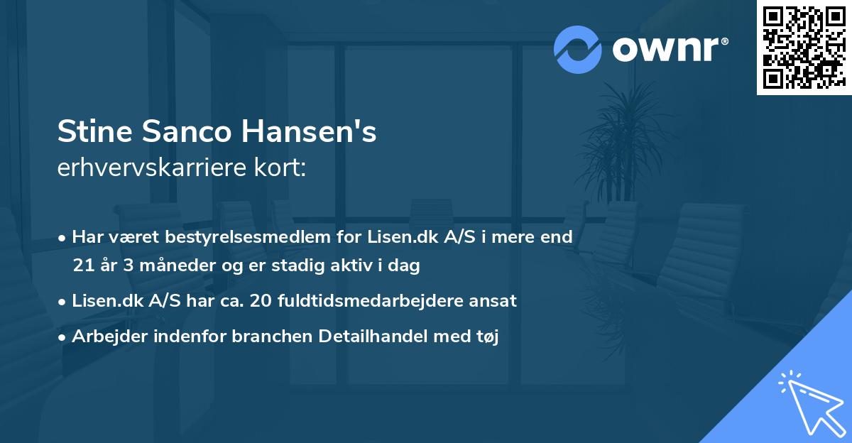 Stine Sanco Hansen's erhvervskarriere kort