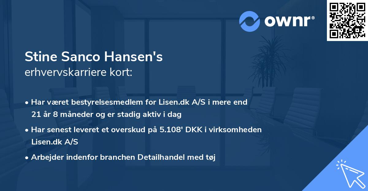 Stine Sanco Hansen's erhvervskarriere kort