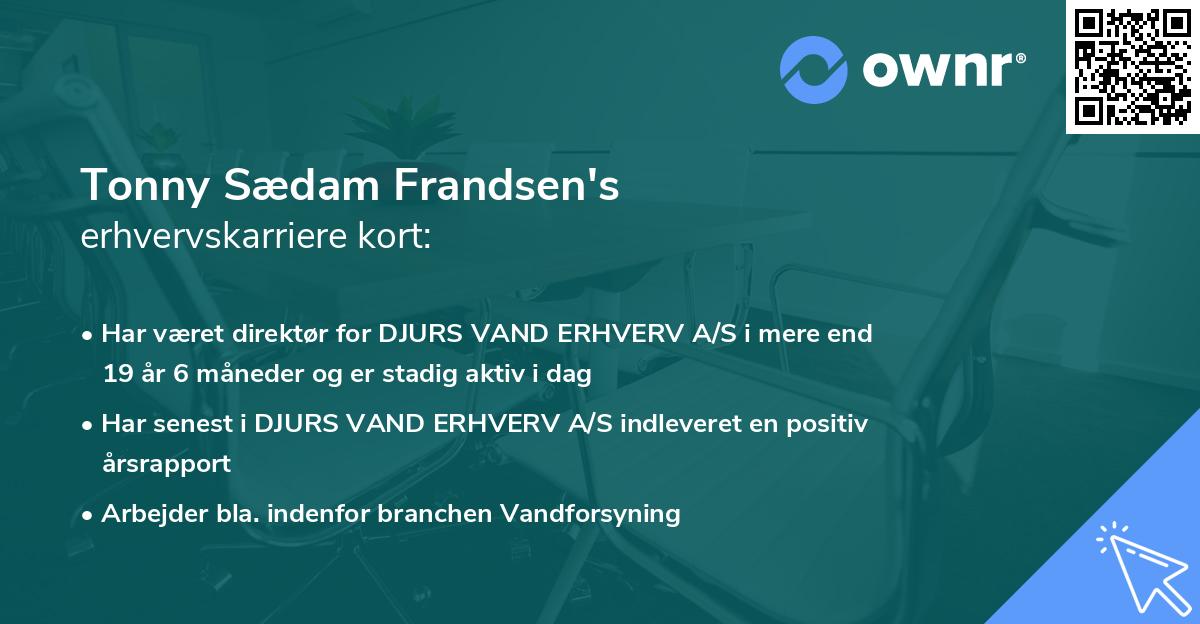 Tonny Sædam Frandsen's erhvervskarriere kort