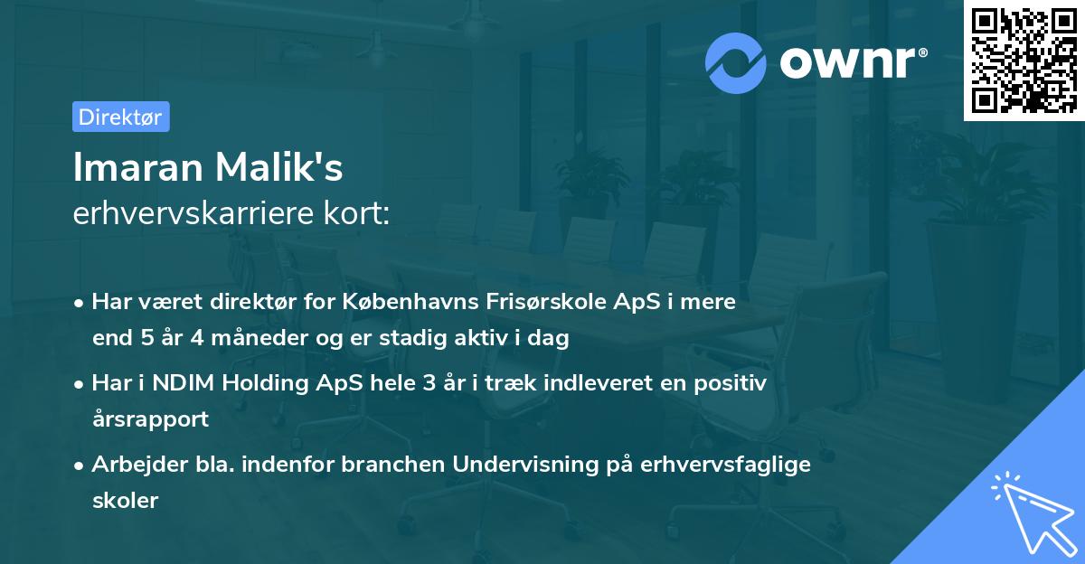 Imaran Malik's erhvervskarriere kort
