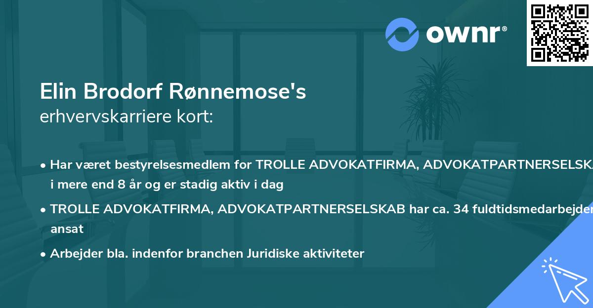 Elin Brodorf Rønnemose's erhvervskarriere kort