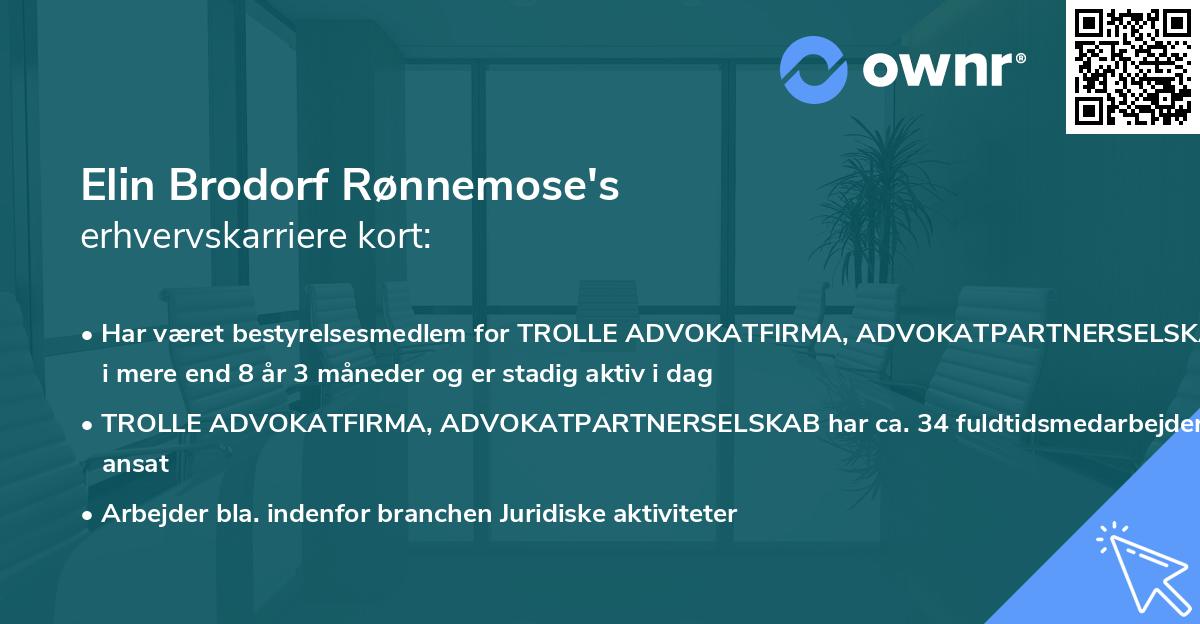 Elin Brodorf Rønnemose's erhvervskarriere kort