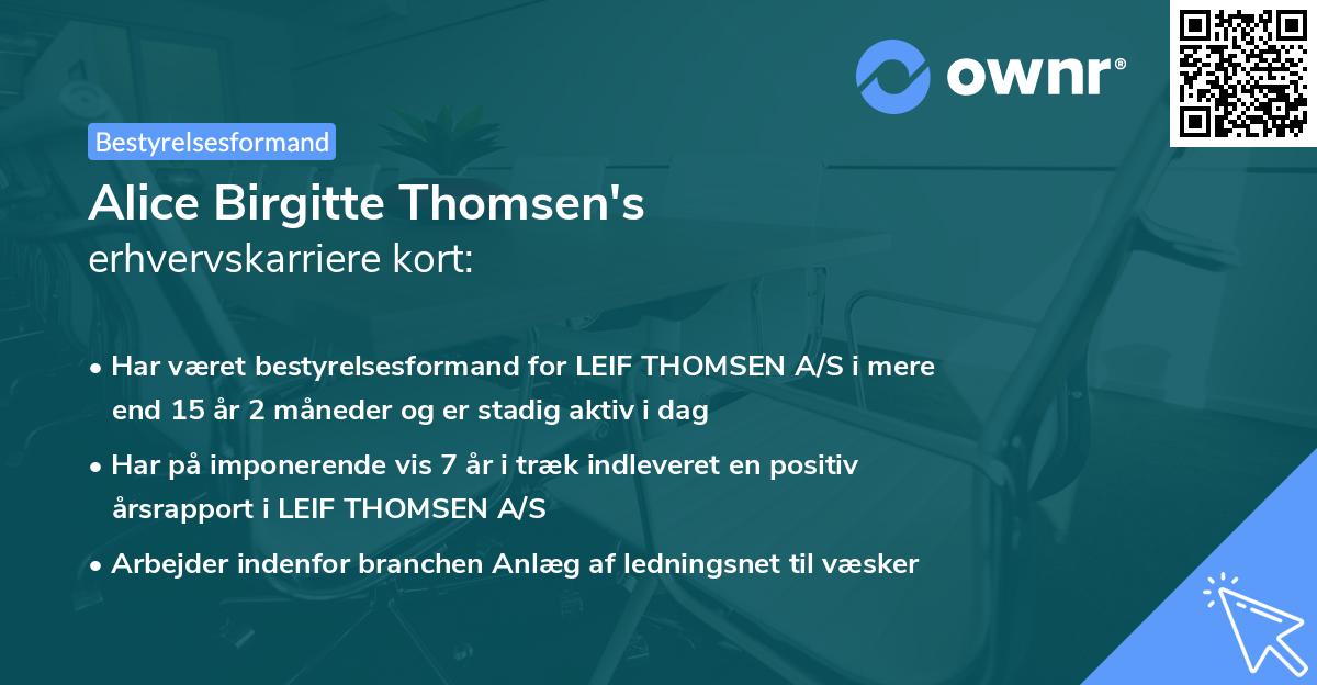 Alice Birgitte Thomsen's erhvervskarriere kort