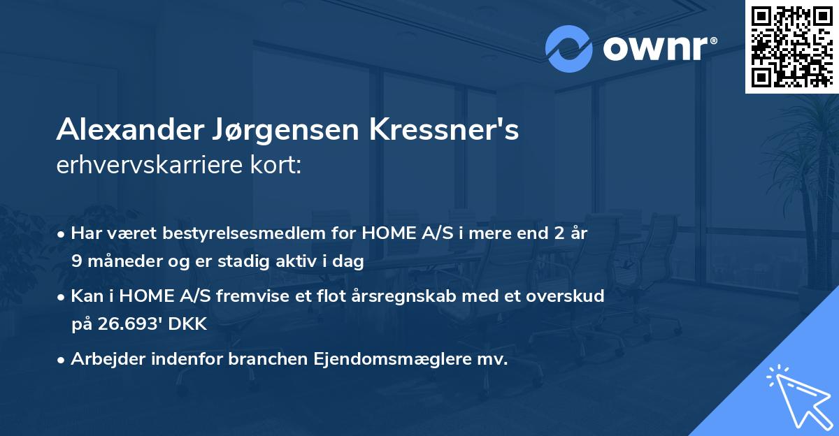 Alexander Jørgensen Kressner's erhvervskarriere kort