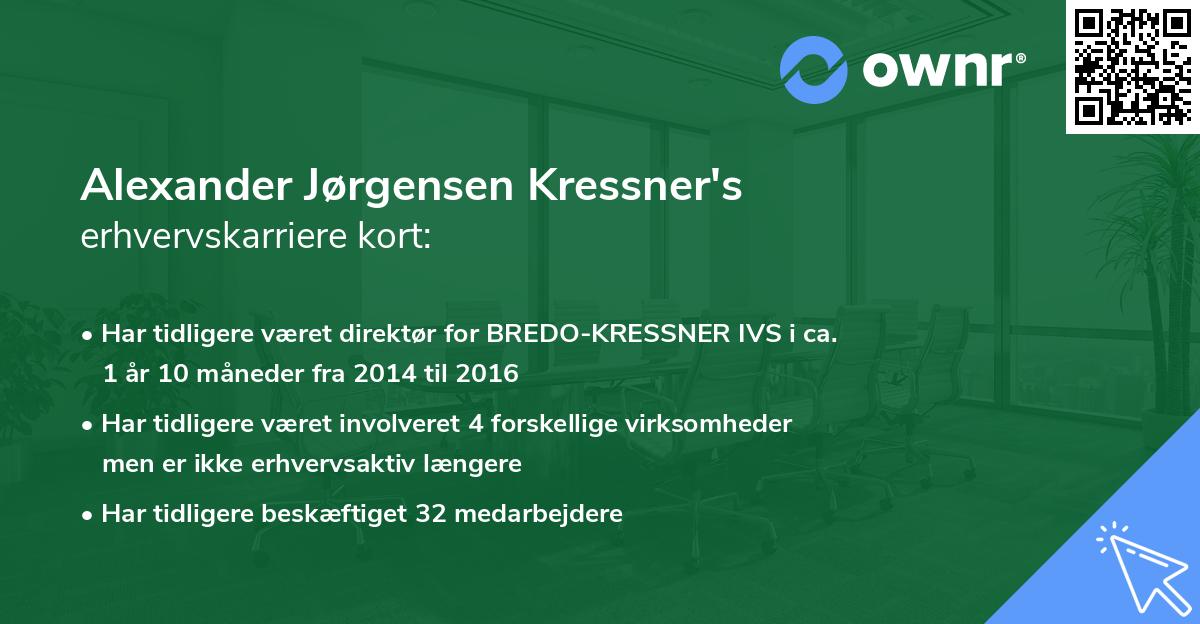 Alexander Jørgensen Kressner's erhvervskarriere kort