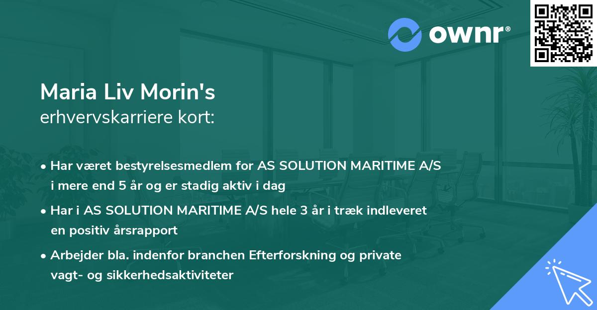Maria Liv Morin's erhvervskarriere kort