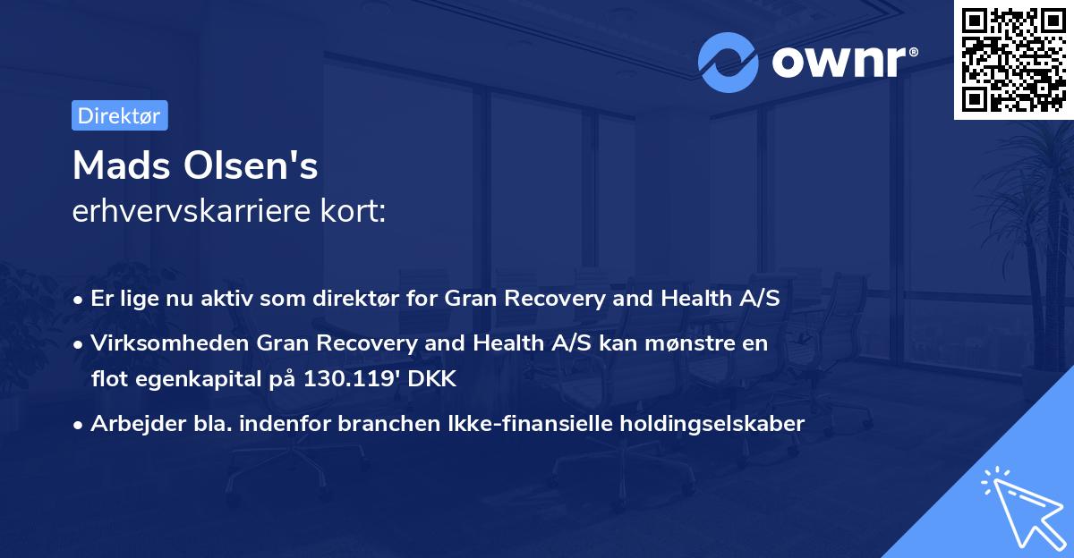 Mads Olsen's erhvervskarriere kort