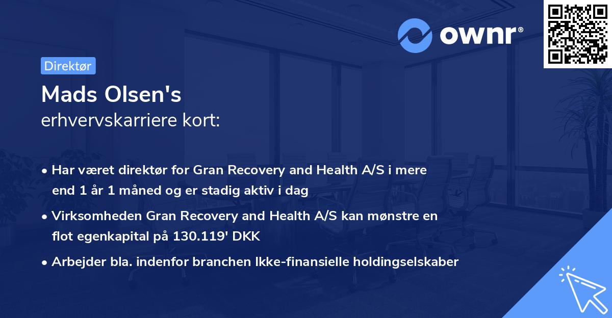 Mads Olsen's erhvervskarriere kort