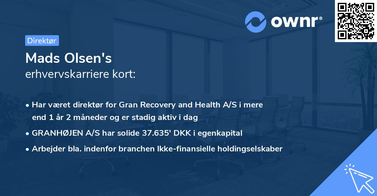 Mads Olsen's erhvervskarriere kort