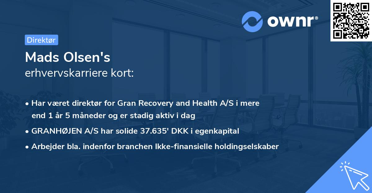 Mads Olsen's erhvervskarriere kort