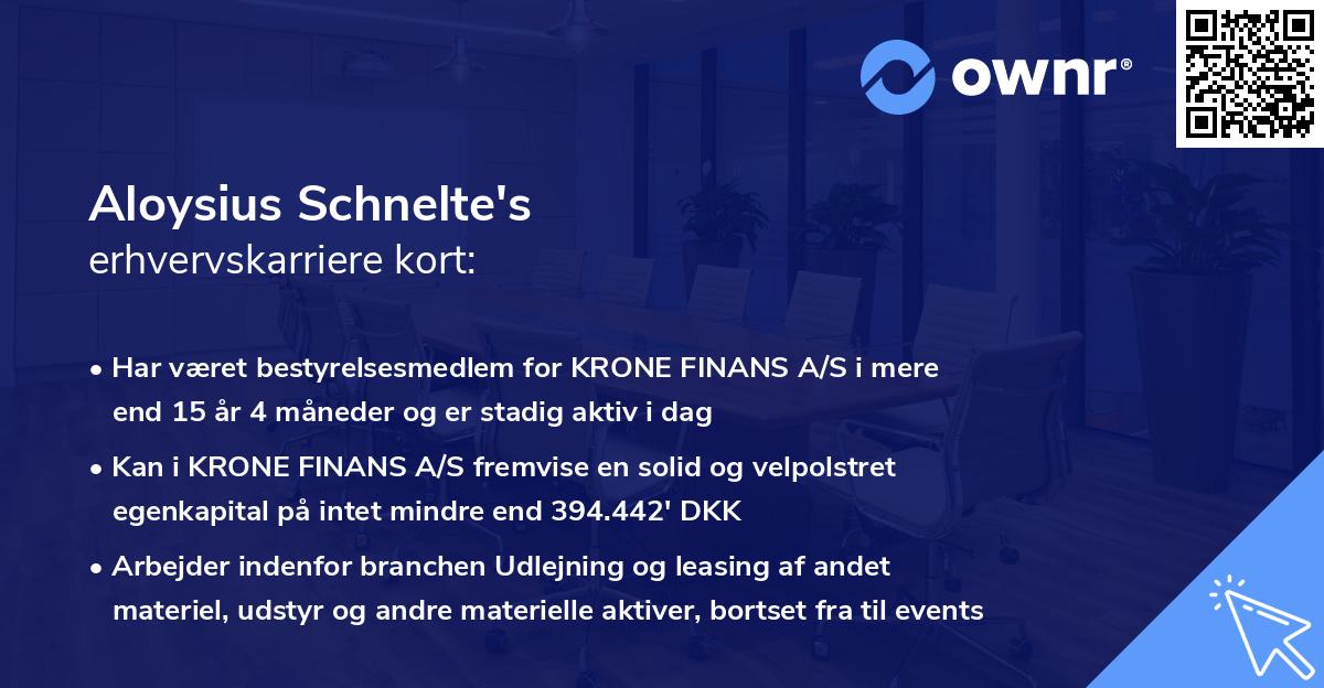 Aloysius Schnelte's erhvervskarriere kort