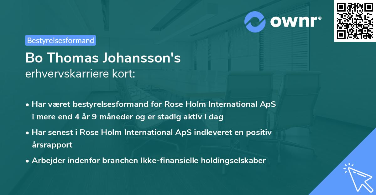 Bo Thomas Johansson's erhvervskarriere kort