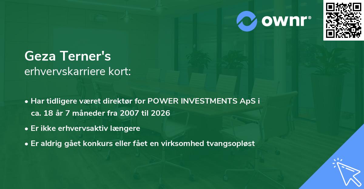 Geza Terner's erhvervskarriere kort