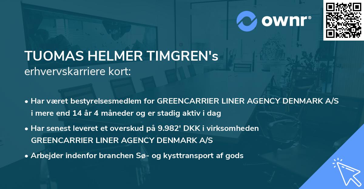 TUOMAS HELMER TIMGREN's erhvervskarriere kort