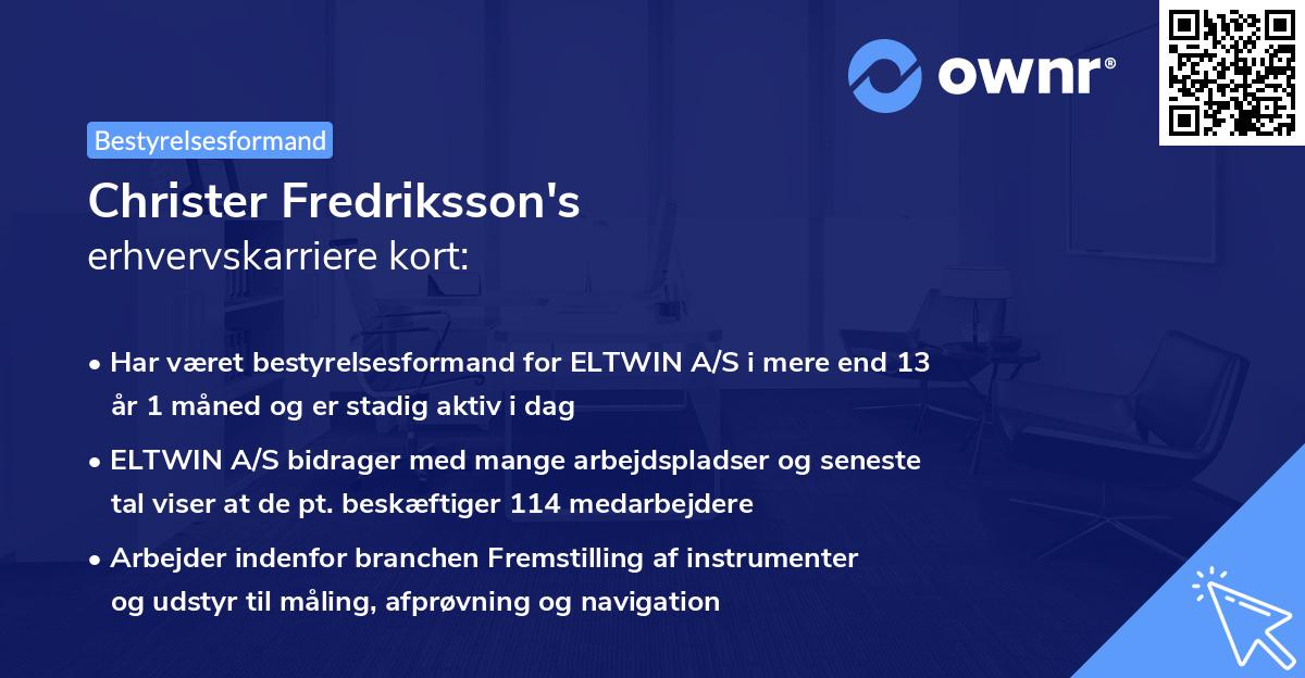 Christer Fredriksson's erhvervskarriere kort
