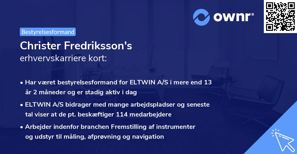 Christer Fredriksson's erhvervskarriere kort
