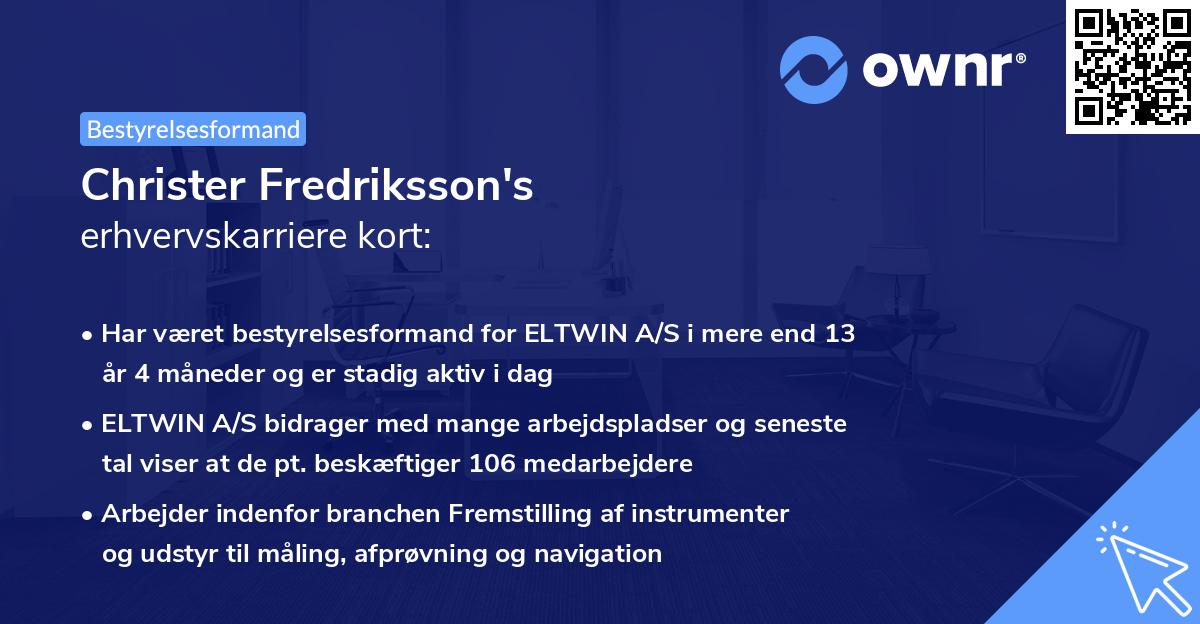 Christer Fredriksson's erhvervskarriere kort
