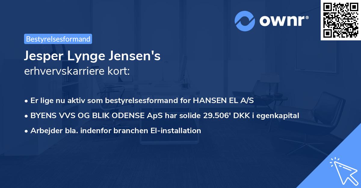 Jesper Lynge Jensen's erhvervskarriere kort