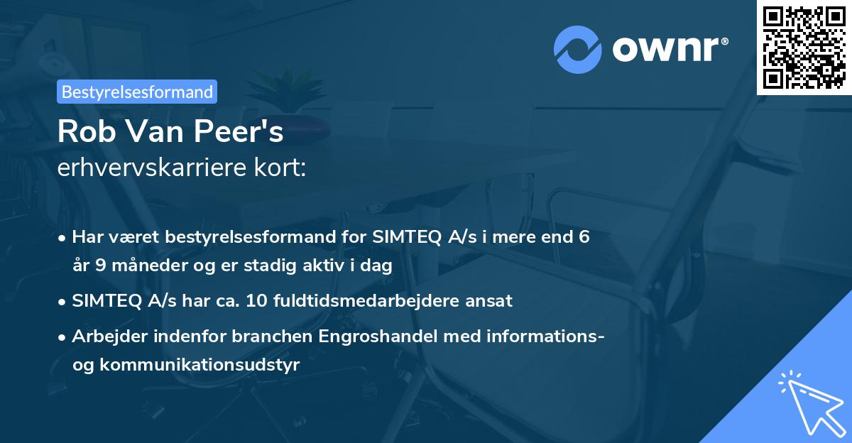 Rob Van Peer's erhvervskarriere kort