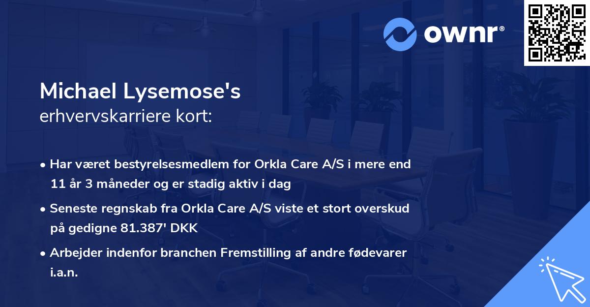 Michael Lysemose's erhvervskarriere kort