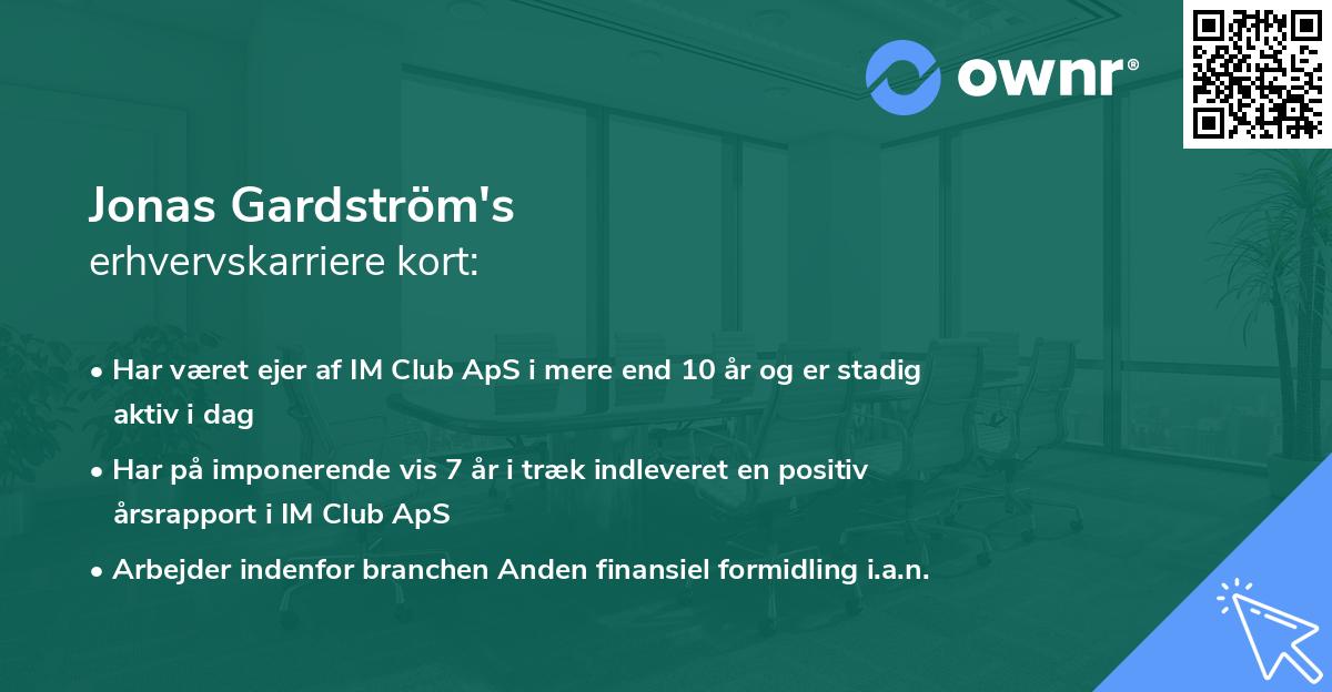 Jonas Gardström's erhvervskarriere kort