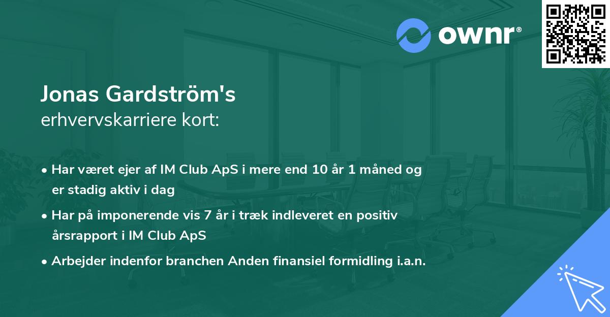 Jonas Gardström's erhvervskarriere kort