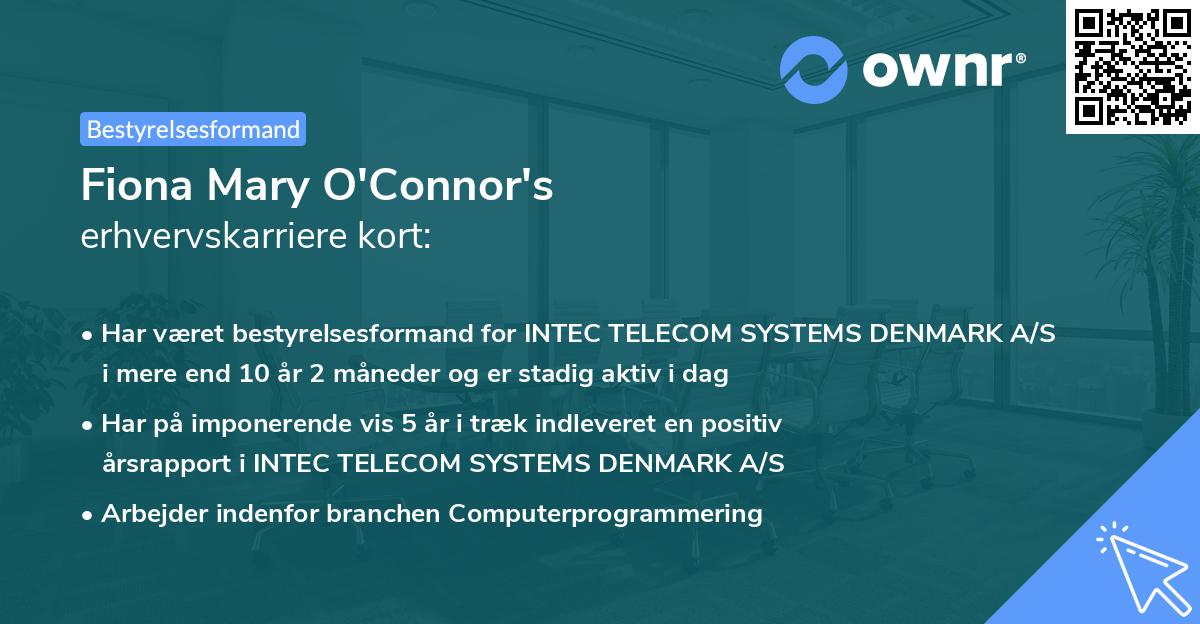 Fiona Mary O'Connor's erhvervskarriere kort