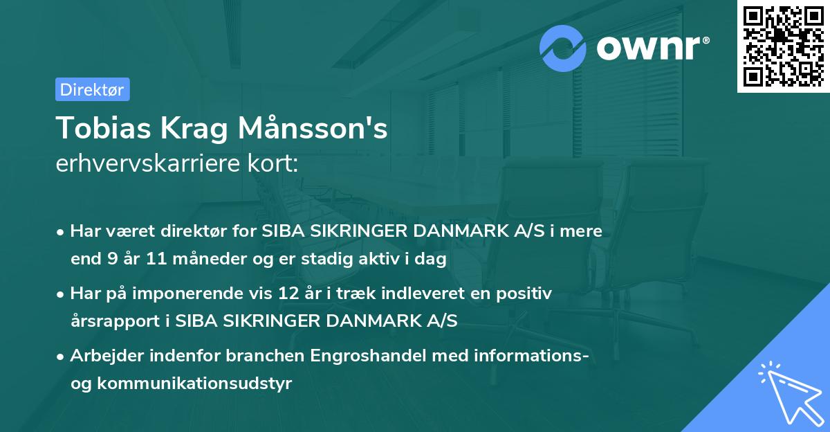 Tobias Krag Månsson's erhvervskarriere kort