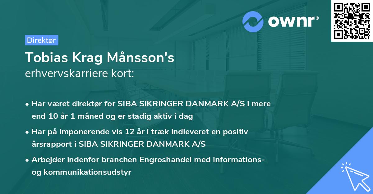 Tobias Krag Månsson's erhvervskarriere kort