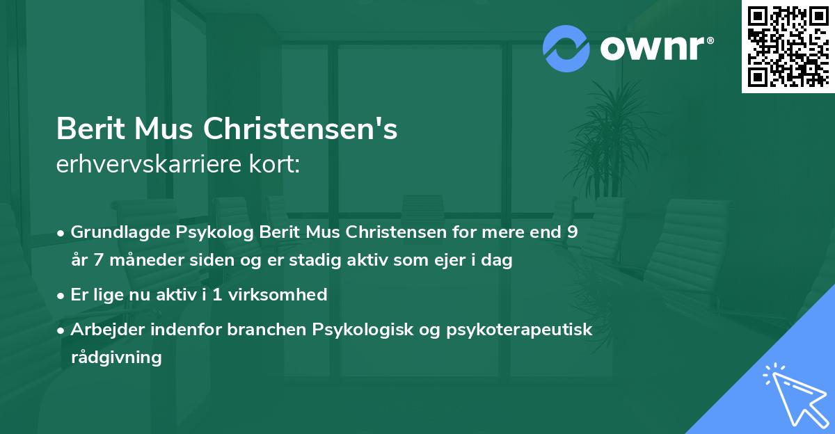 Berit Mus Christensen's erhvervskarriere kort