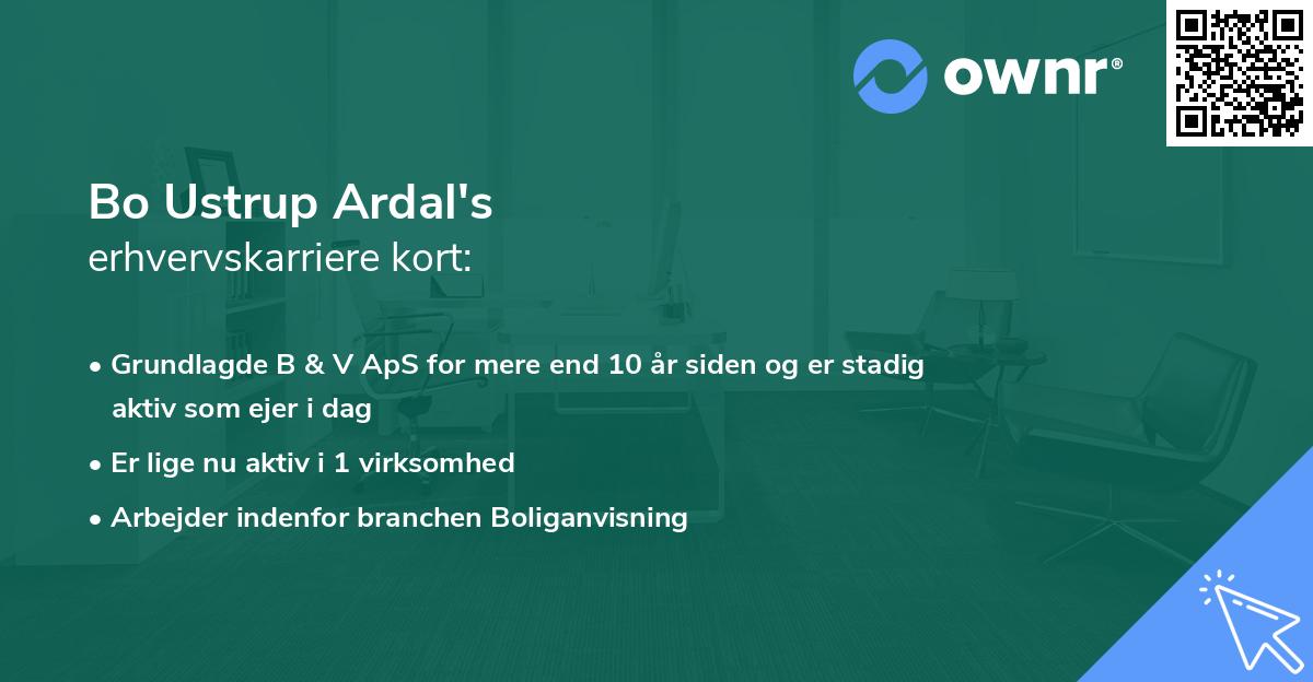 Bo Ustrup Ardal's erhvervskarriere kort
