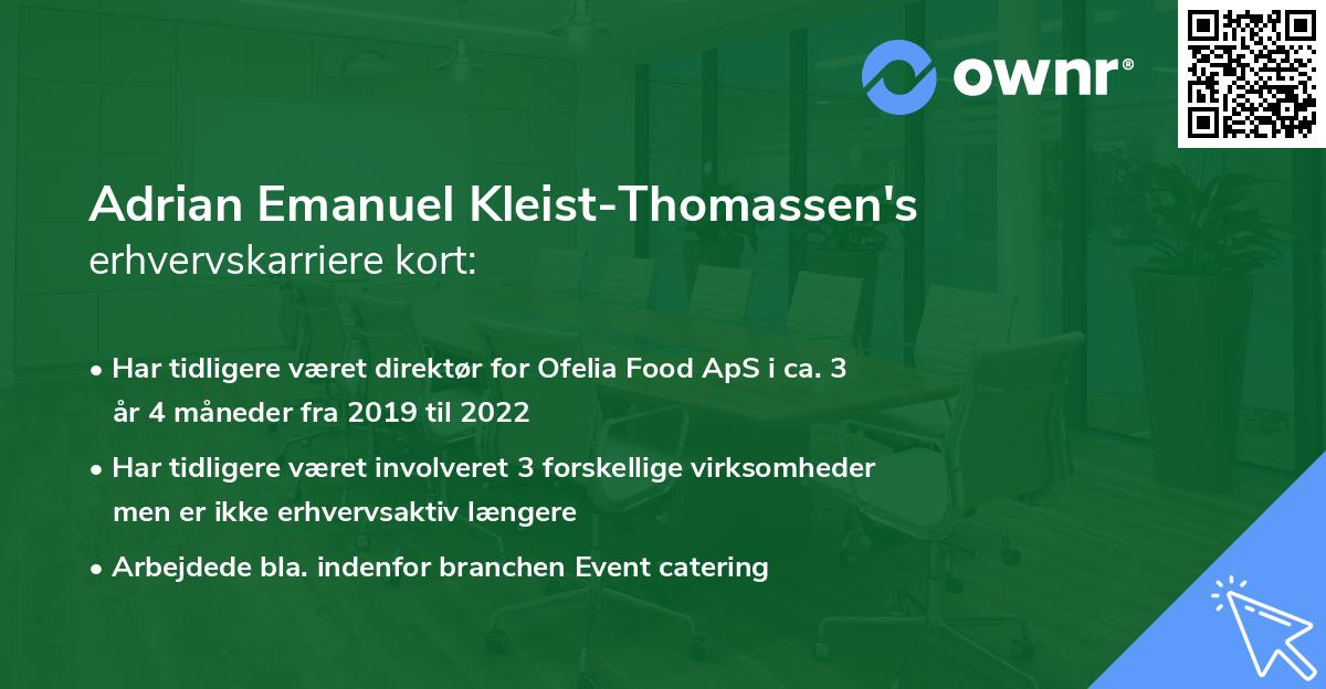 Adrian Emanuel Kleist-Thomassen's erhvervskarriere kort