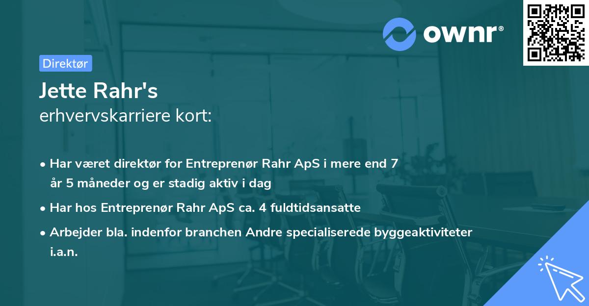Jette Rahr's erhvervskarriere kort