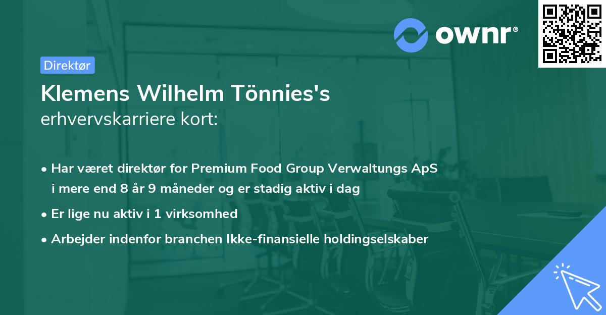 Klemens Wilhelm Tönnies's erhvervskarriere kort