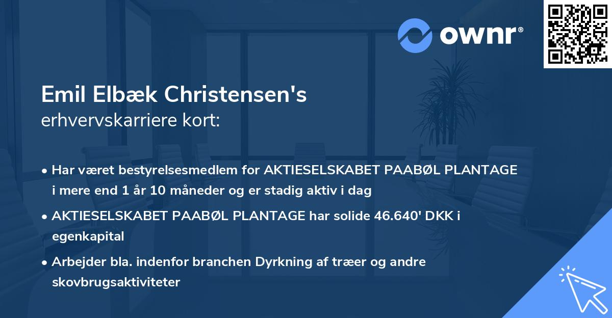 Emil Elbæk Christensen's erhvervskarriere kort