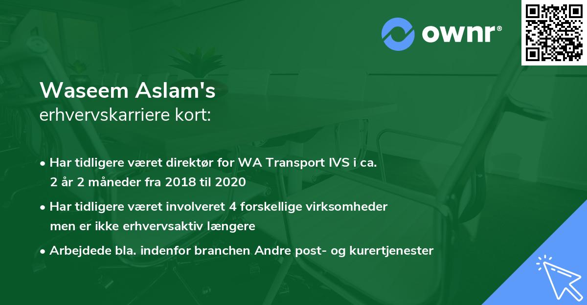 Waseem Aslam's erhvervskarriere kort