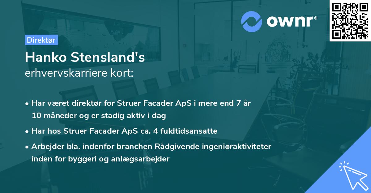 Hanko Stensland's erhvervskarriere kort