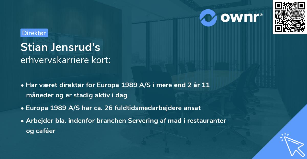 Stian Jensrud's erhvervskarriere kort