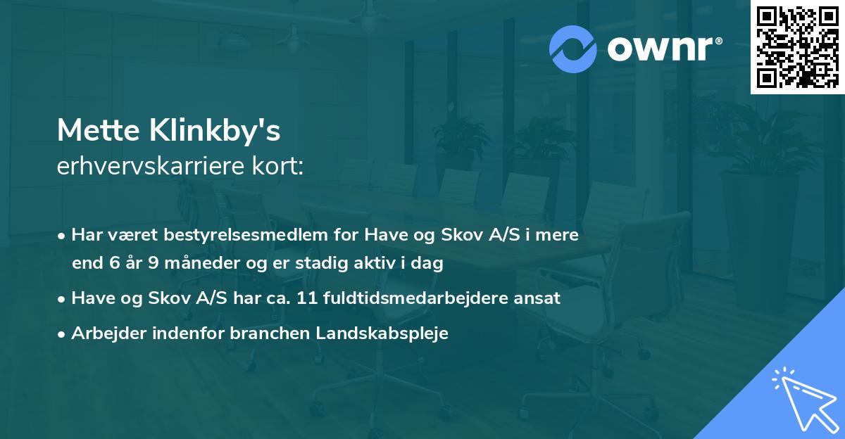 Mette Klinkby's erhvervskarriere kort