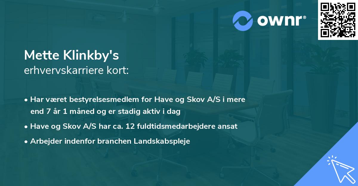 Mette Klinkby's erhvervskarriere kort