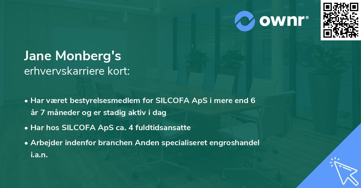 Jane Monberg's erhvervskarriere kort