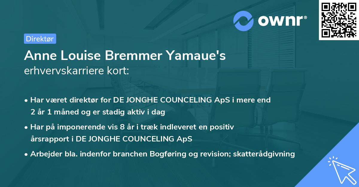 Anne Louise Bremmer Yamaue's erhvervskarriere kort