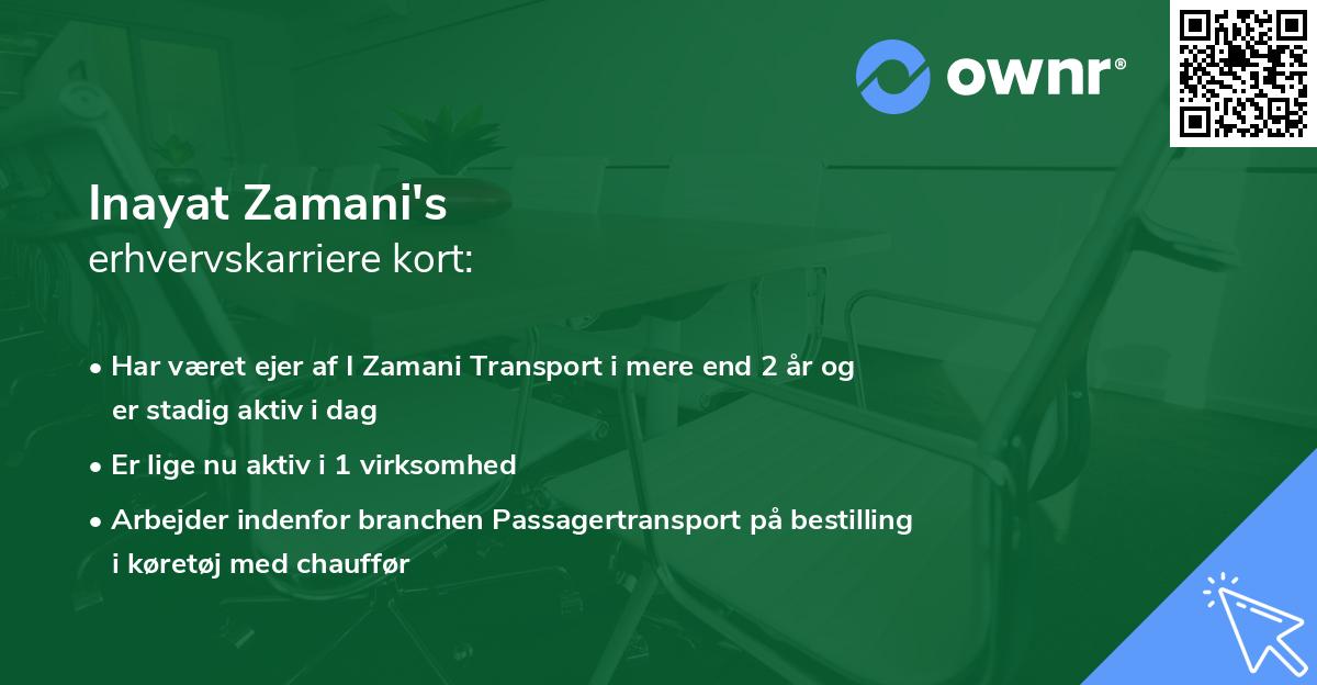 Inayat Zamani's erhvervskarriere kort