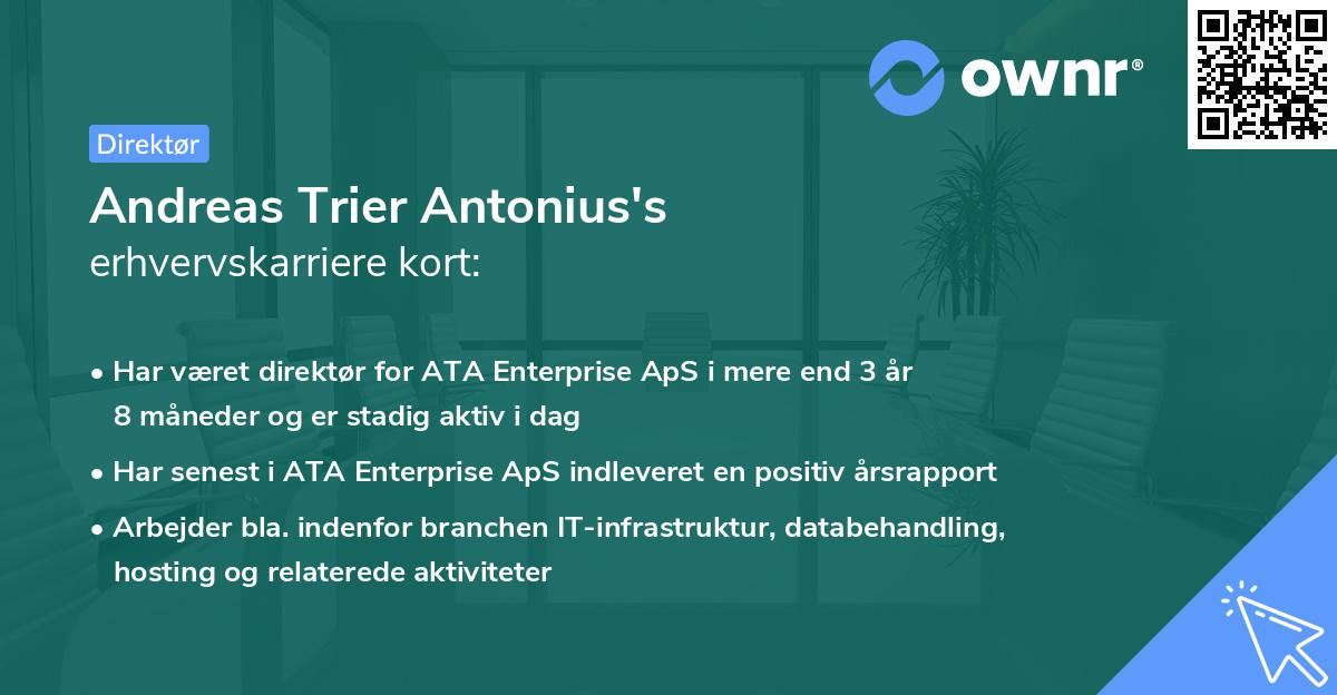 Andreas Trier Antonius's erhvervskarriere kort
